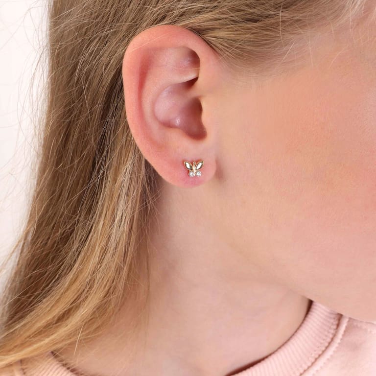 Kinderohrringe, 585 Gold, Schmetterling mit Zirkonia