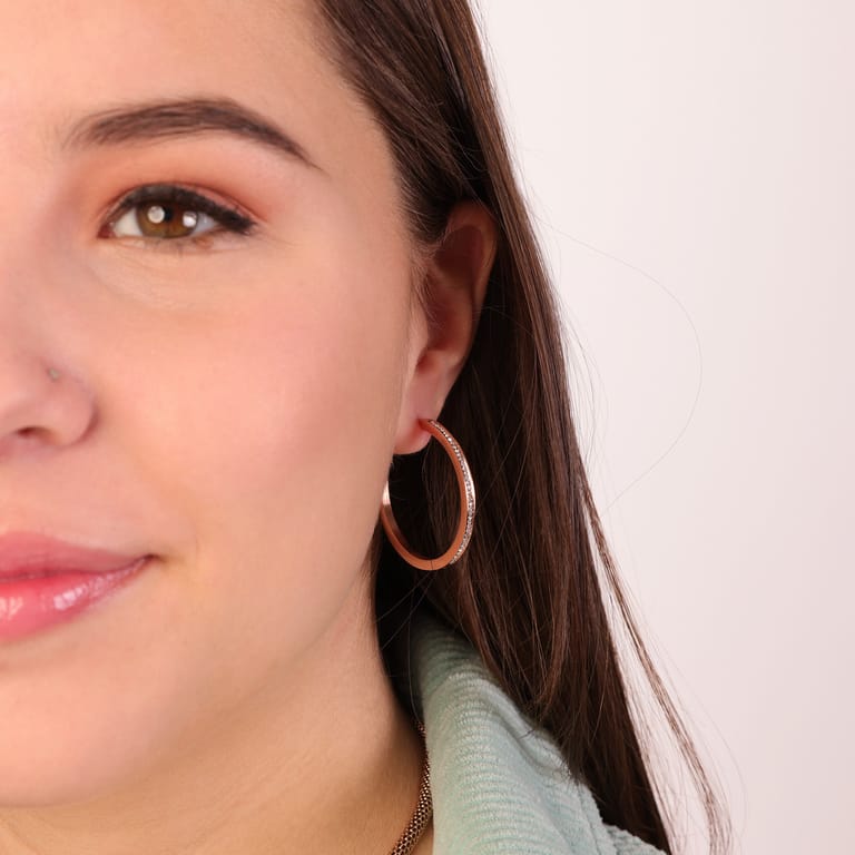 Stalen roséplated oorringen met kristal voor dames