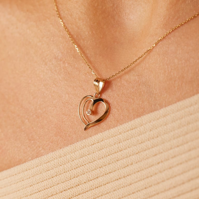 14 karaat gouden hanger hart met diamant 0,02ct