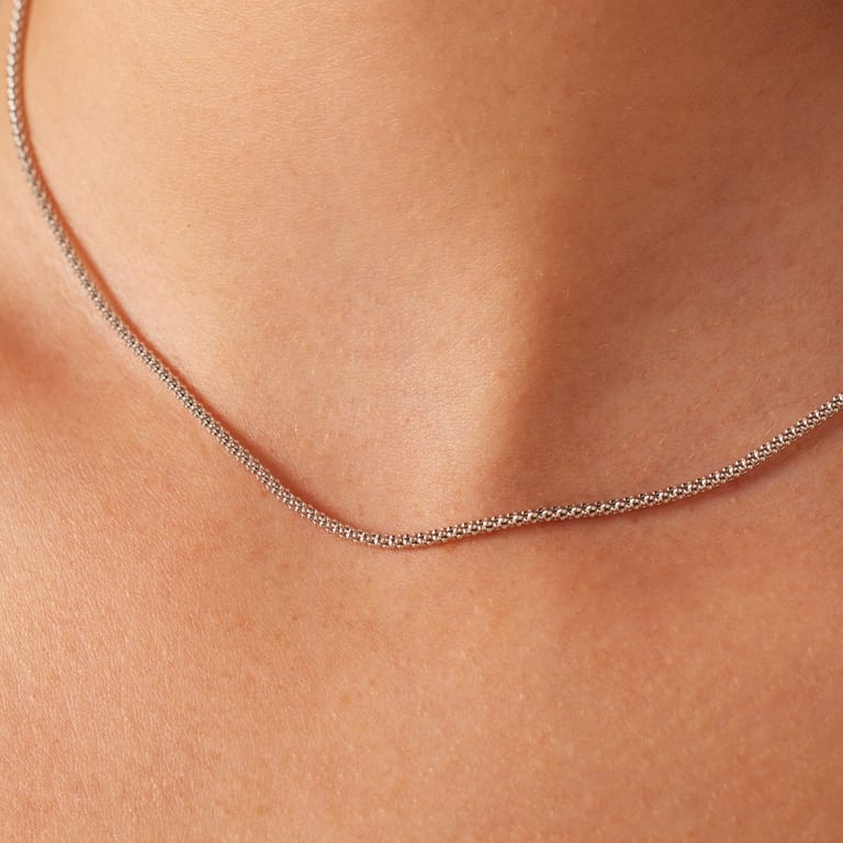Gerecycled zilveren schakelketting popcorn voor dames