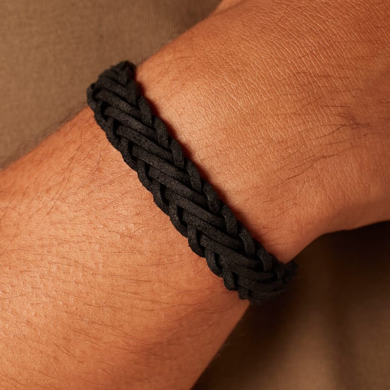 Stainless steel herenarmband leer zwart