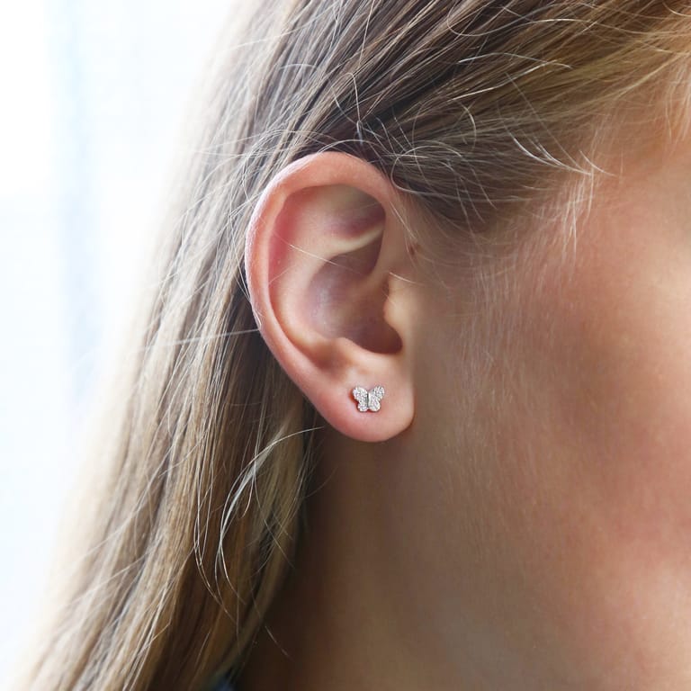Kinderohrringe aus 925 Silber, Schmetterling mit rosa Zirkonia