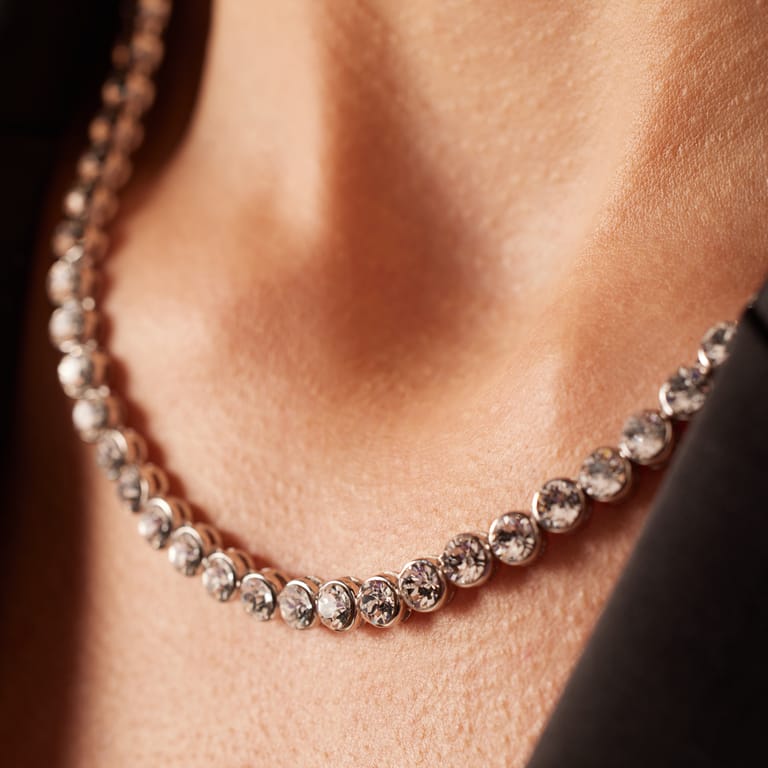 Collier, 925 Silber, mit Kristall, weiß