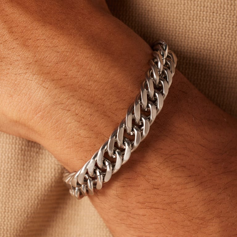 Gerecycleerd stalen herenarmband schakel mat