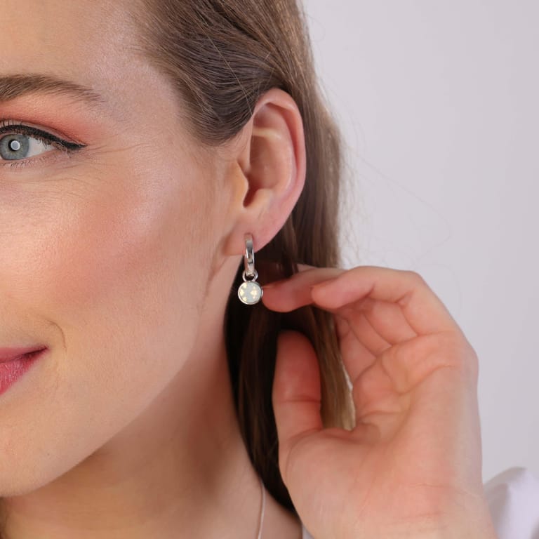 Ohrringe, 925 Silber, Kristall, weiß-opal