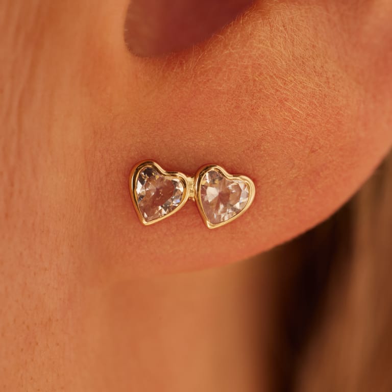 Ohrringe, 585 Gelbgold, 2 Herzen mit Zirkonia