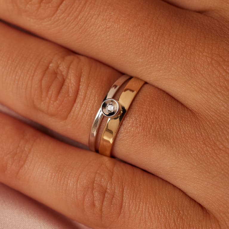 14 Karaat bicolor gouden ring met zirkonia