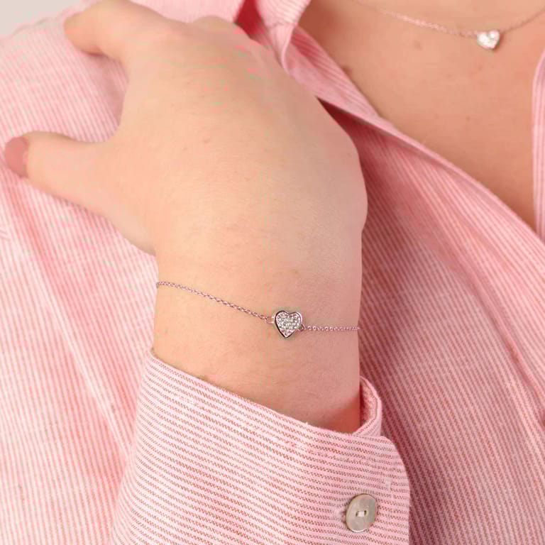 Schmuckset, 925 Silber, Herz mit Kristall