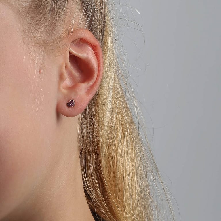 Kinder-Ohrstecker, 585 Gelbgold, Herz, Kristall in Rosa