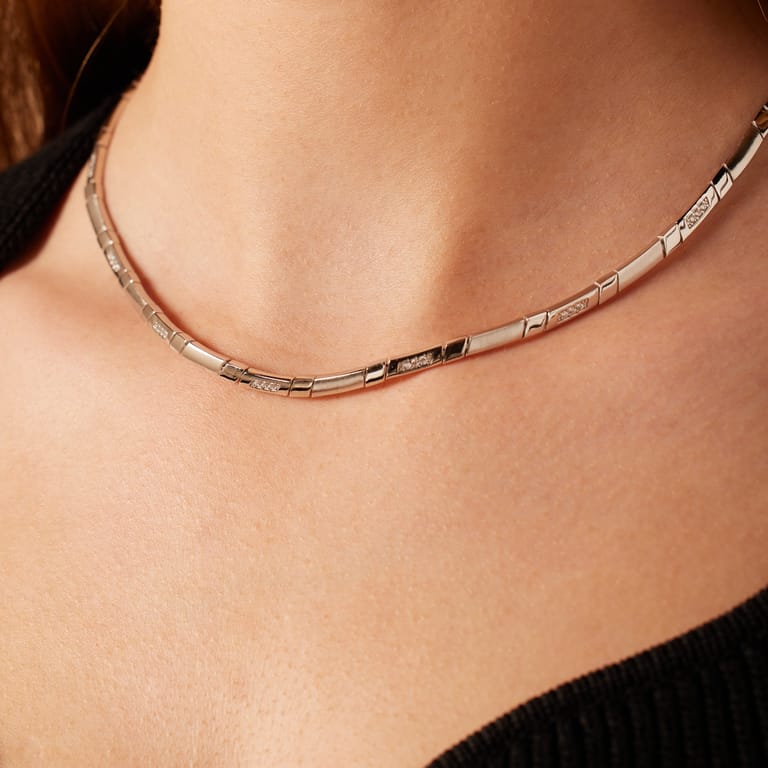 Zilveren ketting mat/glans met zirkonia