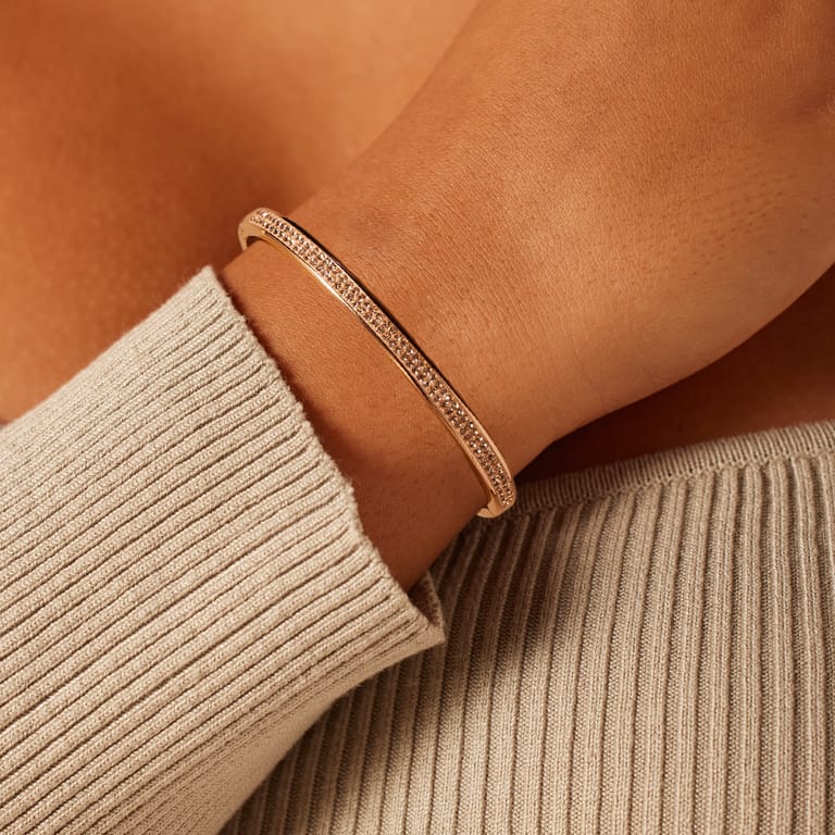 Stainless steel roséplated bangle met kristal voor dames