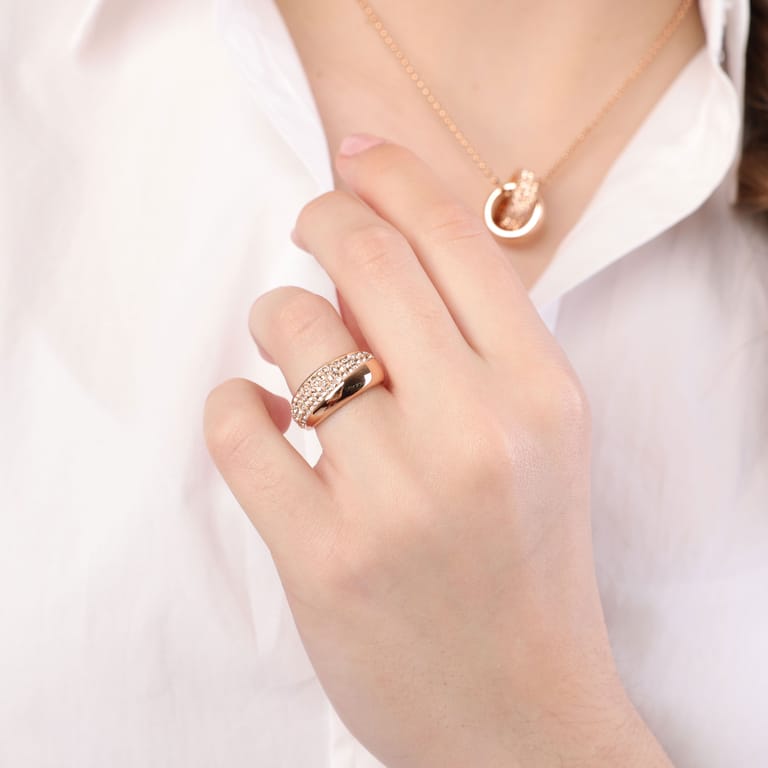 Edelstahlring rotvergoldet Light Peach Kristall