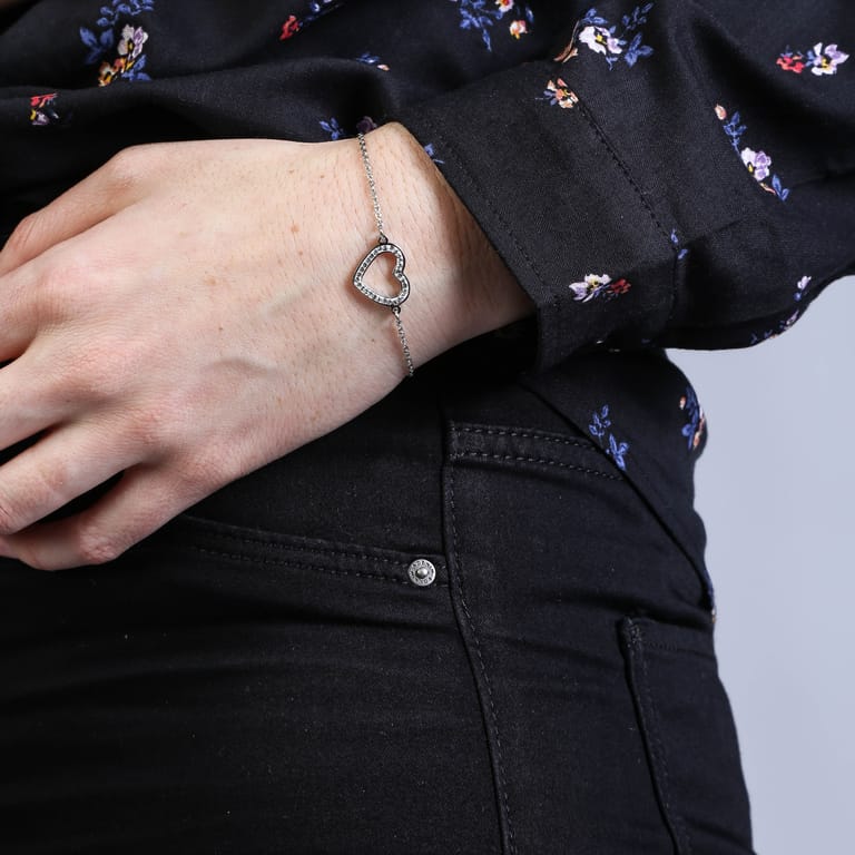 Gerecycled stalen armband open hart met met kristal