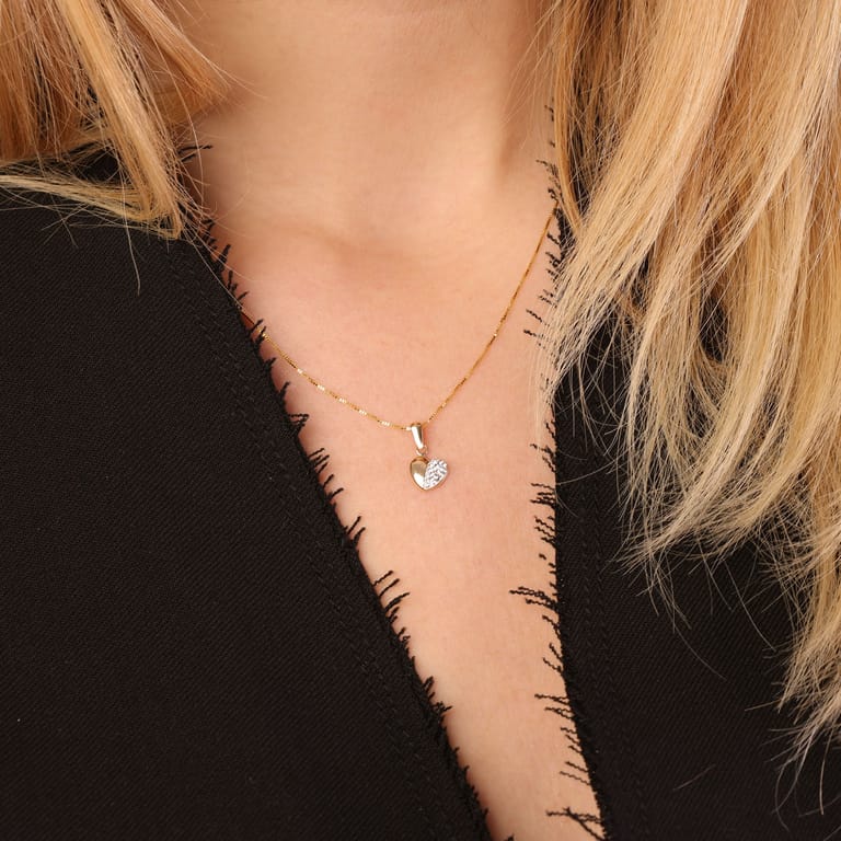 9 karaat ketting met hanger hart en kristal voor dames