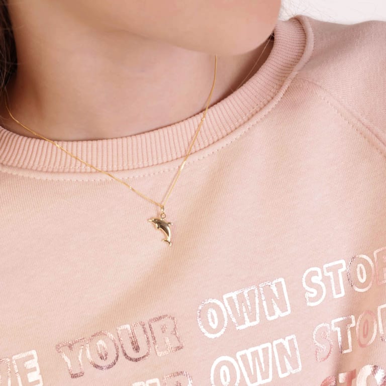 9 karaat ketting met hanger dolfijn