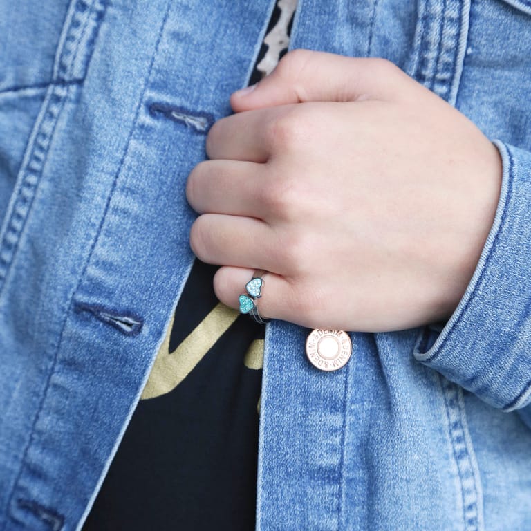 Gerecycled stainless steel kinderring 2in1 blue zircon/aqua kristal