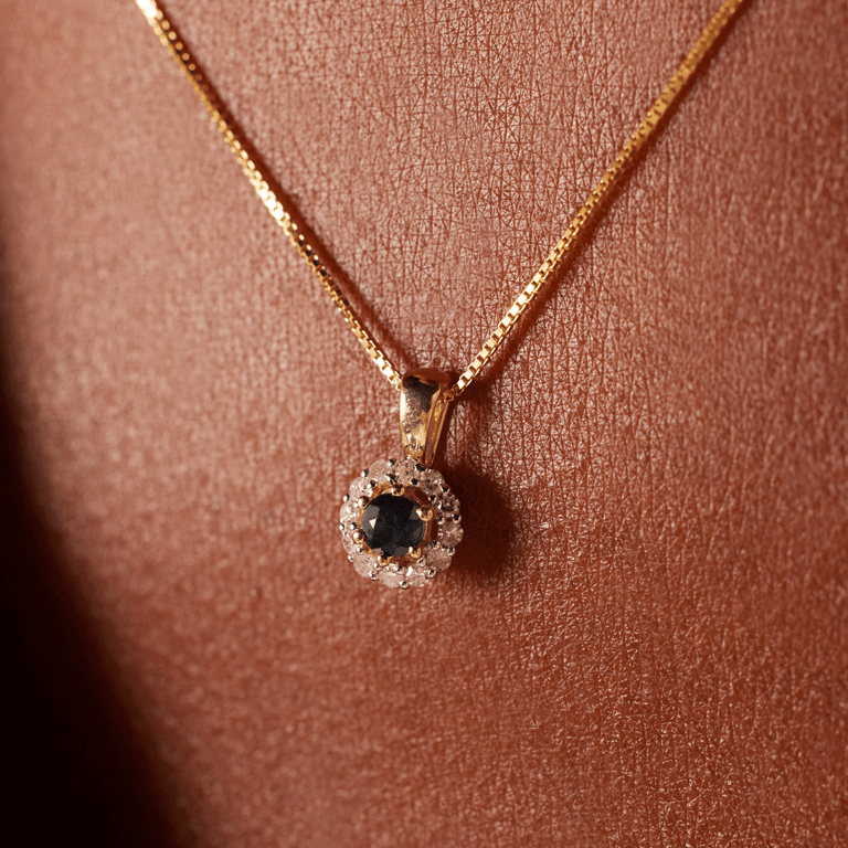 Diamond luxury 14 karaat gouden ketting hanger saffier diamant 0,08ct voor dames