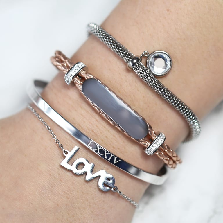 Gerecycled stalen armband mesh met kristal