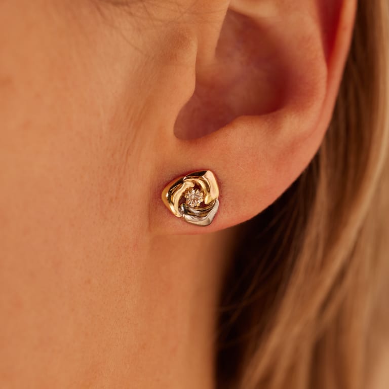 14 Karat tricolor Ohrringe mit Zirkonia