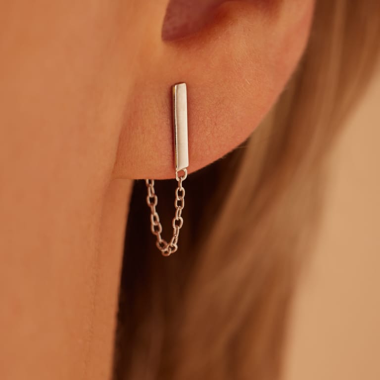 Ohrringe, 925 Silber, Stab, rhodiniert