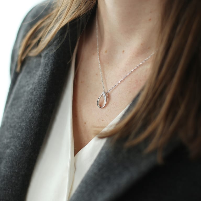 Zilveren ketting&hanger druppel met zirkonia