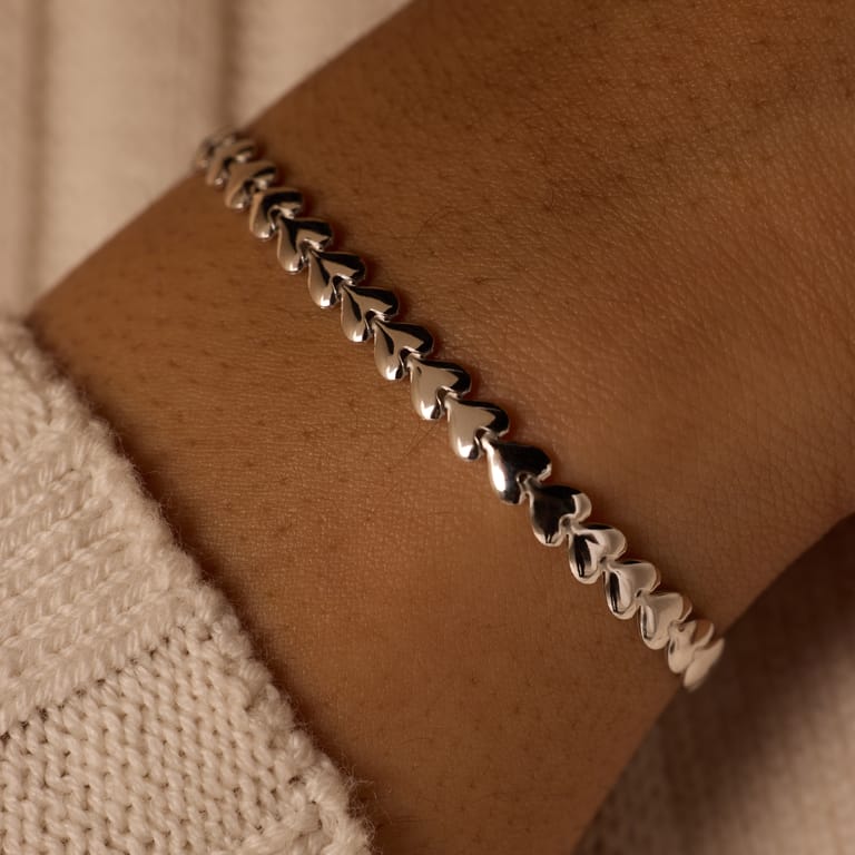 Gerecycled zilveren armband rhodiumplated hart schakel