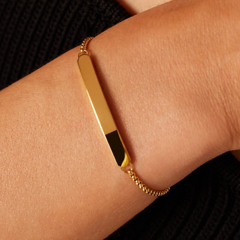 Gerecycleerd stainless steel plaatarmband goldplated