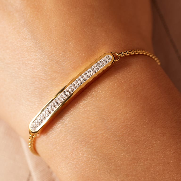 Stalen goldplated plaatarmband met kristal voor dames