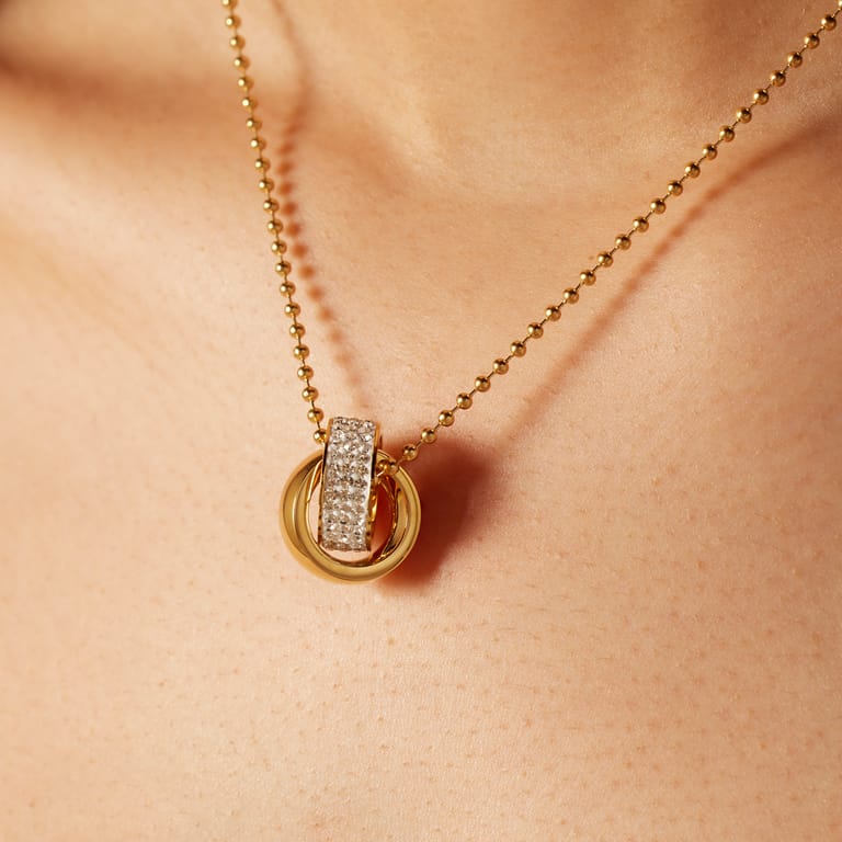 Stalen goldplated ketting met hanger met kristal voor dames
