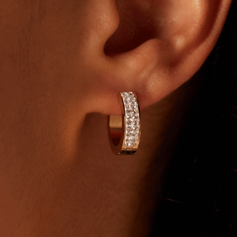 Stalen goldplated oorringen met wit kristal voor dames