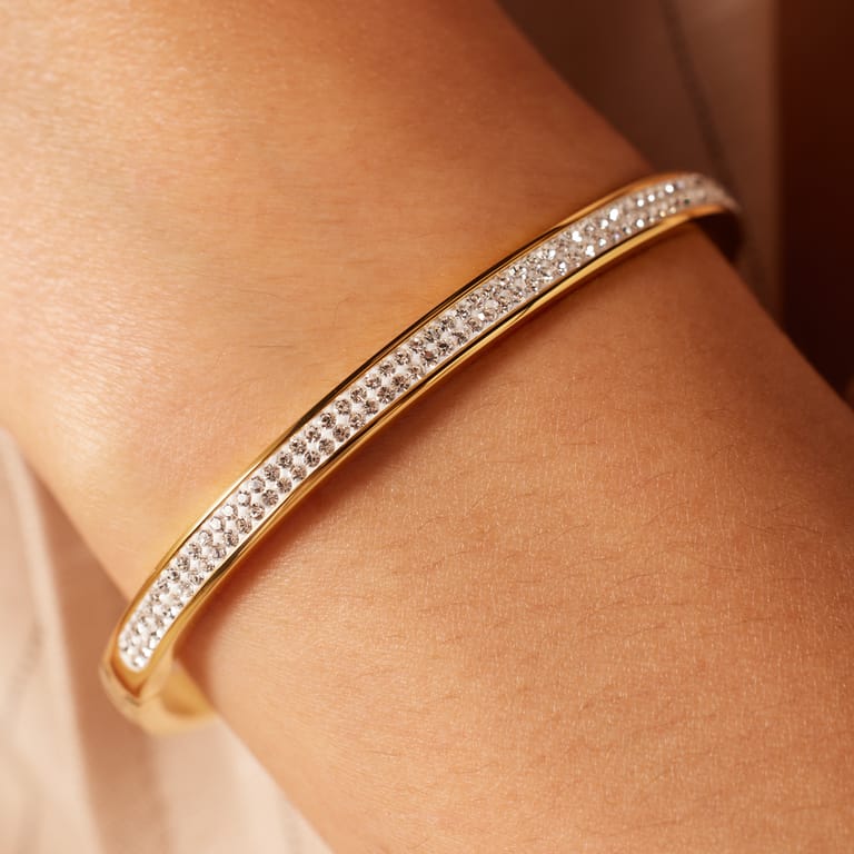 Stalen goldplated bangle met kristal voor dames