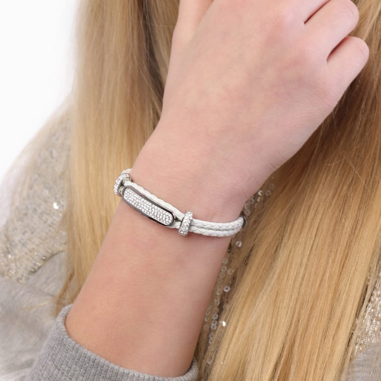 Edelstahl Spritzplatte Lederarmband mit weißen Kristall