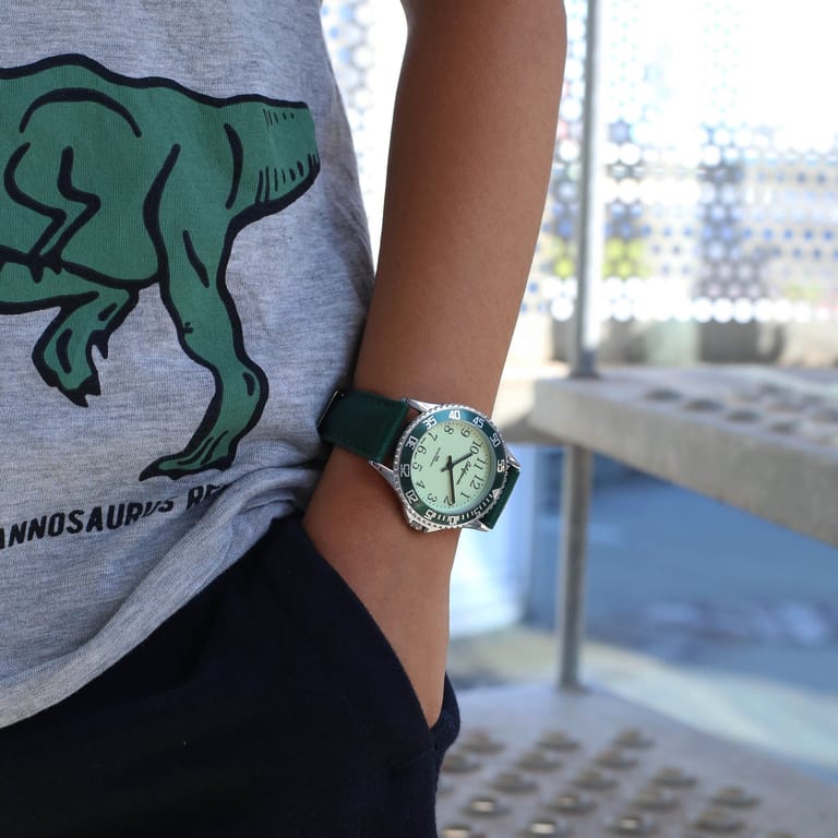 California Armbanduhr für Jungen mit grünem Lederband