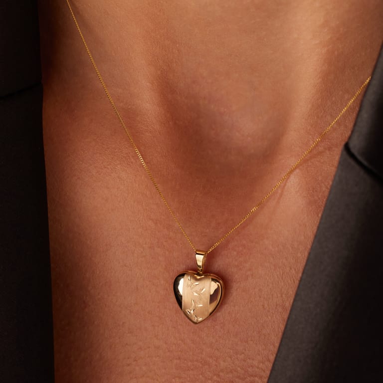 9 karaat ketting hart medaillon met vlinders voor dames