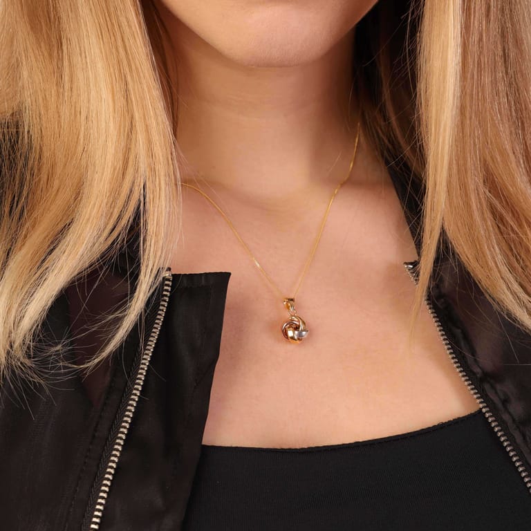 375 Gold dreifarbige Halskette mit Knotenanhänger