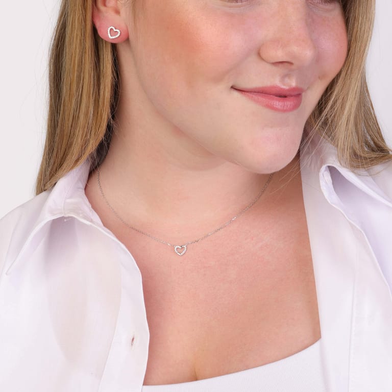 Zilveren ketting hart met zirkonia voor dames