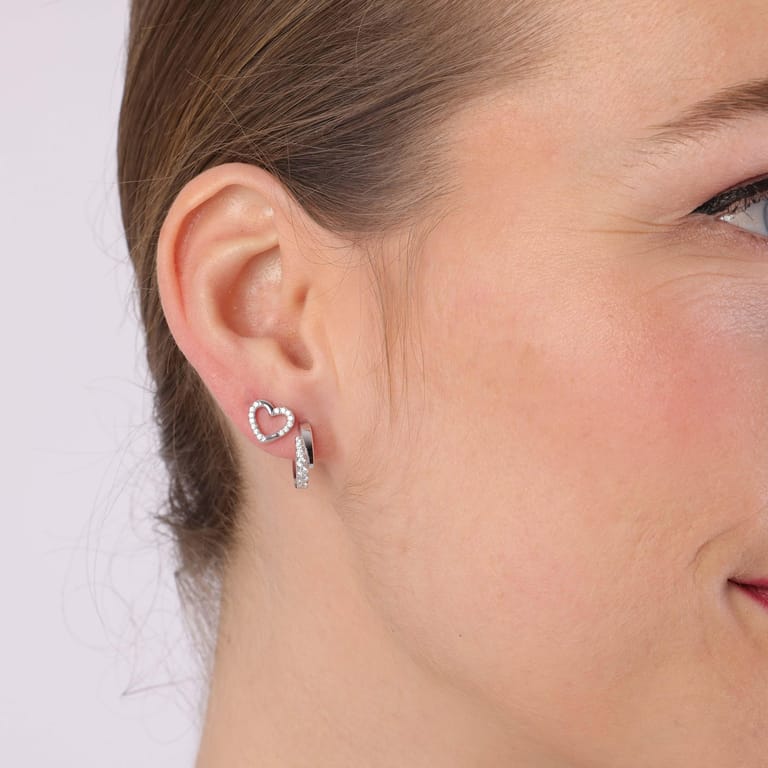 Ohrringe, 925 Silber, Herz mit Zirkonia
