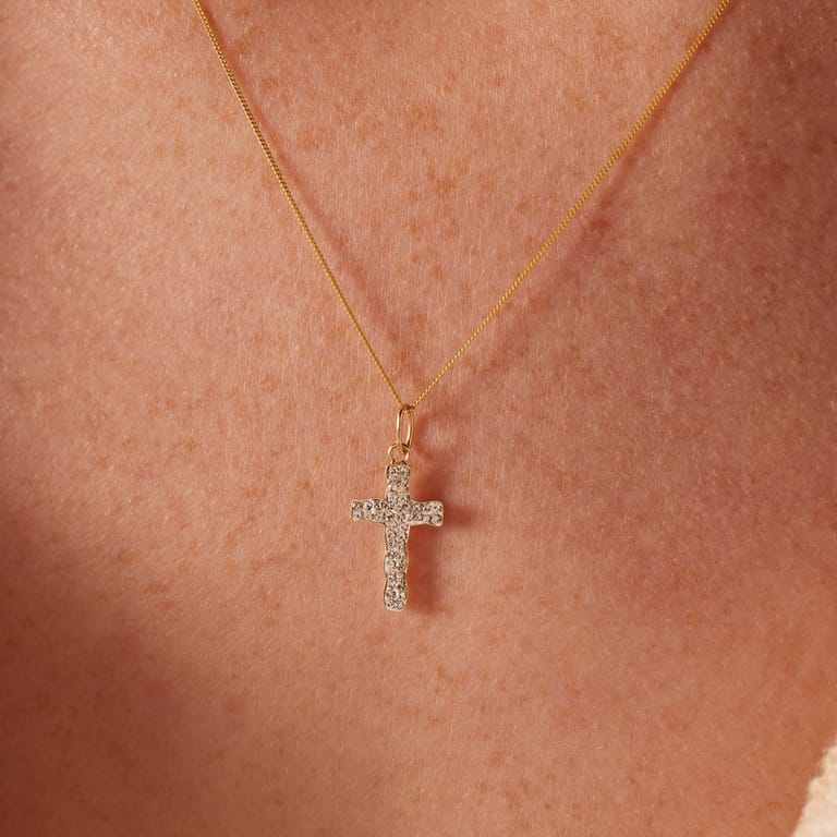 585 Gelbgold-Anhänger „Kreuz“ mit Kristall