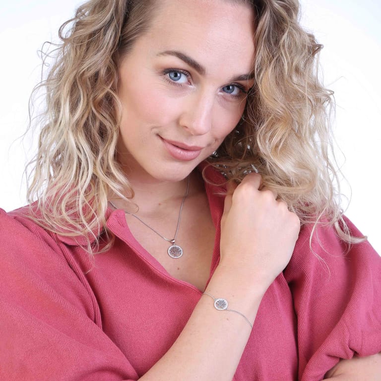 Zilveren set levensboom met zirkonia