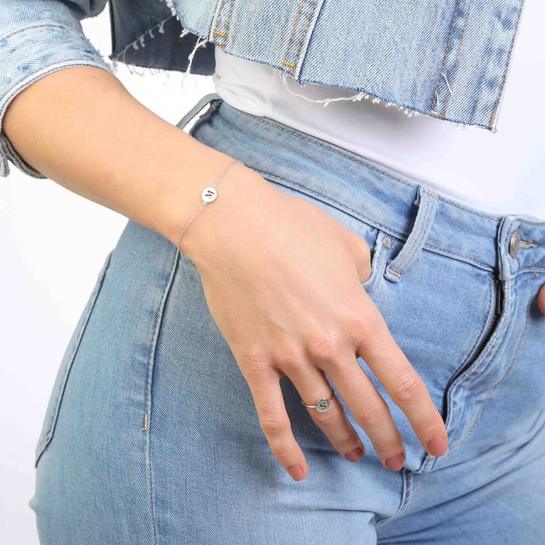 Zilveren ring alfabet verstelbaar rhodiumplated