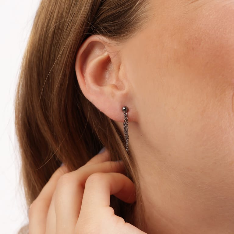 Zilveren oorbellen bol+ketting blackplated