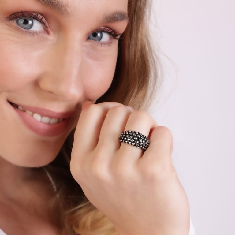 Gerecycleerd stainless steel ring breed zwart