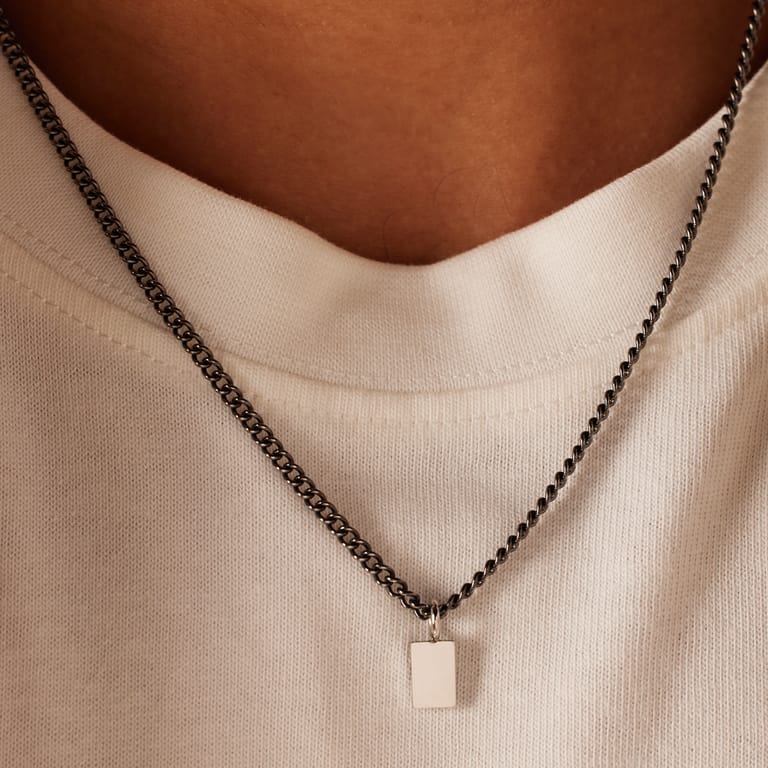 Gerecycled stainless steel ketting schakel met zwarte accenten voor heren