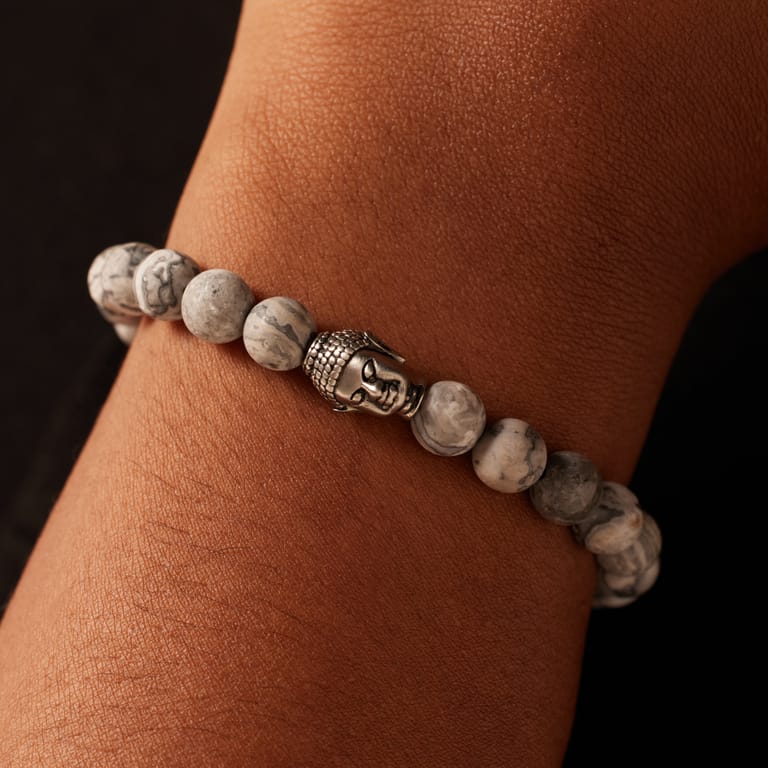 Stainless steel armband met jasper stenen boeddha