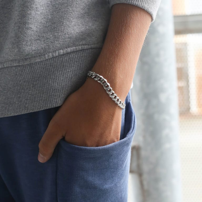 Gerecycled stainless steel jongensarmband gourmet schakel