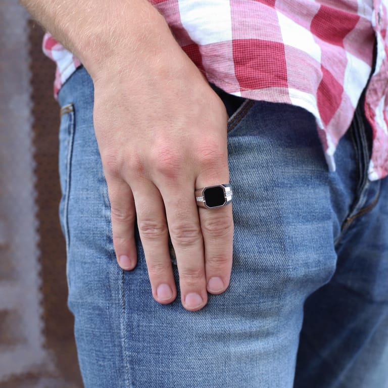 925 Silber Siegelring für Herren mit Onyx und Zirkonia