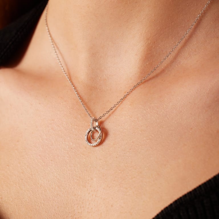 Zilveren ketting&hanger rondjes zirkonia voor dames