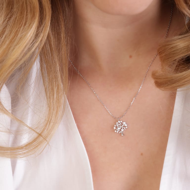 Zilveren ketting&hanger levensboom zirkonia