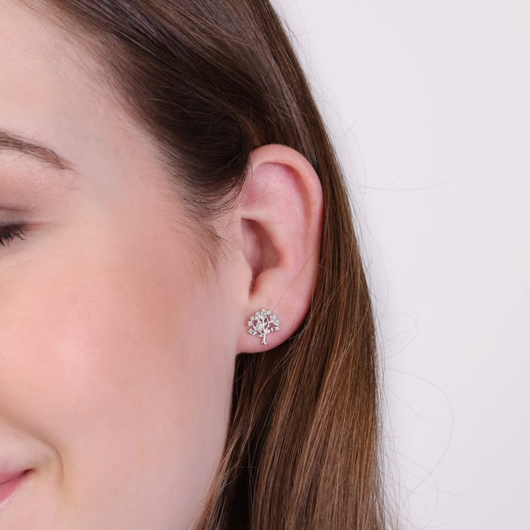 Ohrringe aus 925 Silber mit Lebensbaum mit Zirkonia