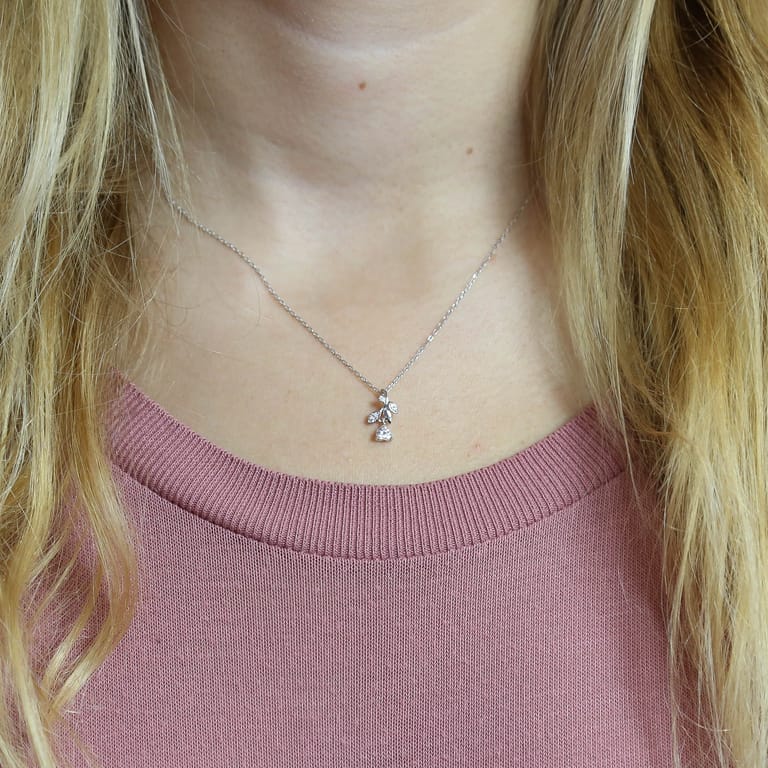 Zilveren ketting&hanger roos zirkonia